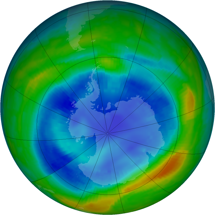 Antarctic ozone map for 25 August 1997
